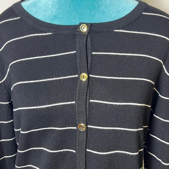 Vintage Classic Black & White Striped Preppy Cardigan Karen Scott Small office - Picture 5 of 6